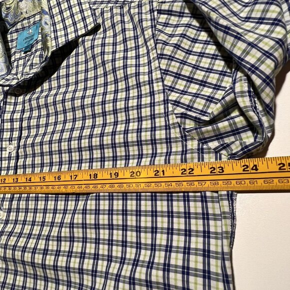 Christian Aujard Paris Mens Blue Yellow Long Sleeve Button Up Size L Flip Cuff - Picture 4 of 7